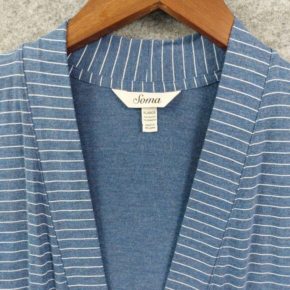 Soma House Jacket Sz XL Blue White Striped Leisurewear Lightweight Lounge Kimono - Picture 4 of 10